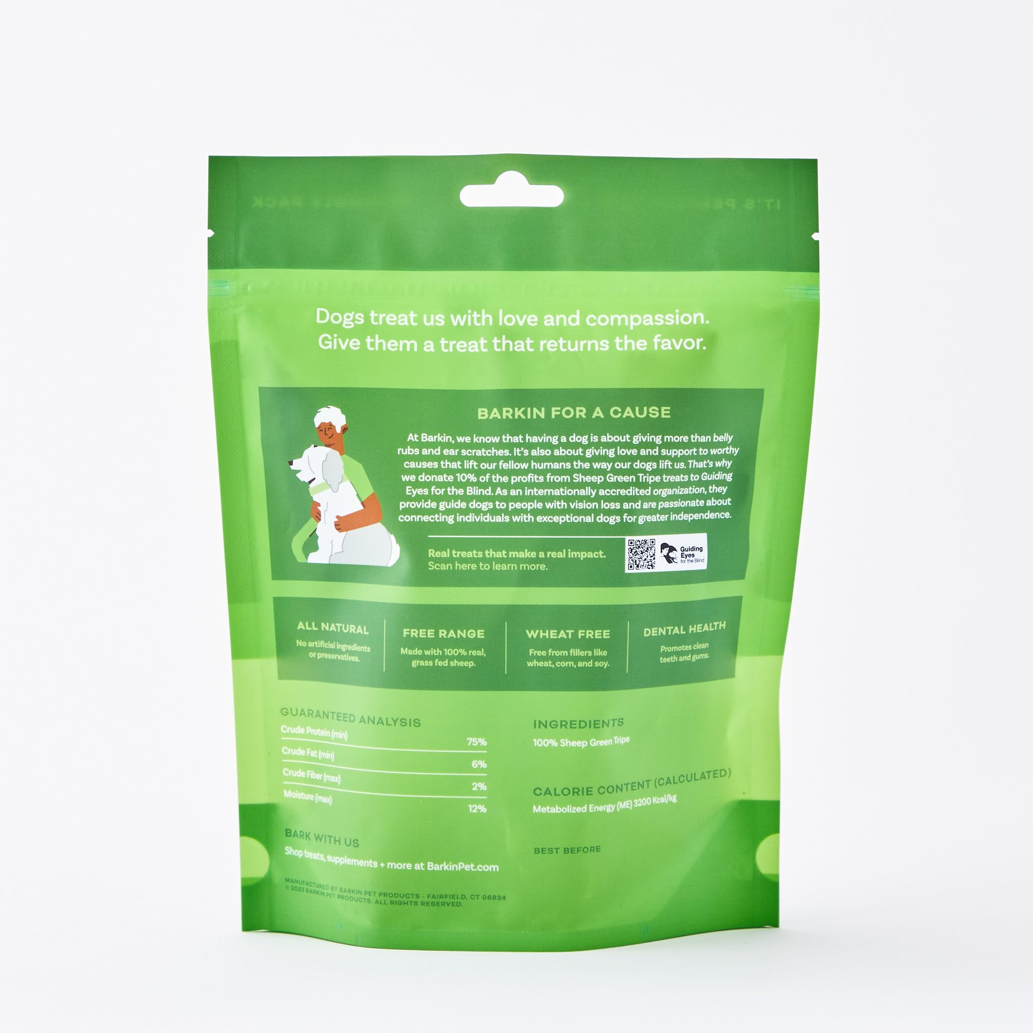 Barkin 100% Lamb Green Tripe, Air-Dried Single Ingredient Dog Treats, Free Range and Grass Fed Lamb, All Natural, Everyday Dog Treats and Dental Chews, 3.5oz.