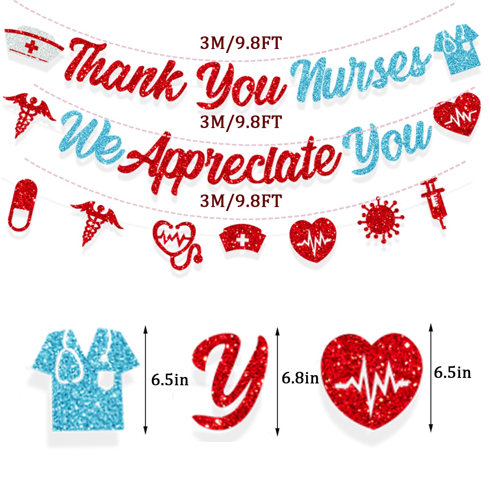 Nurses Week Banner Party Decorations Thank You Nurse Week Banner Red Glitter We Appreciate You Banner for Nurses Week Home Office School Hospital Décor