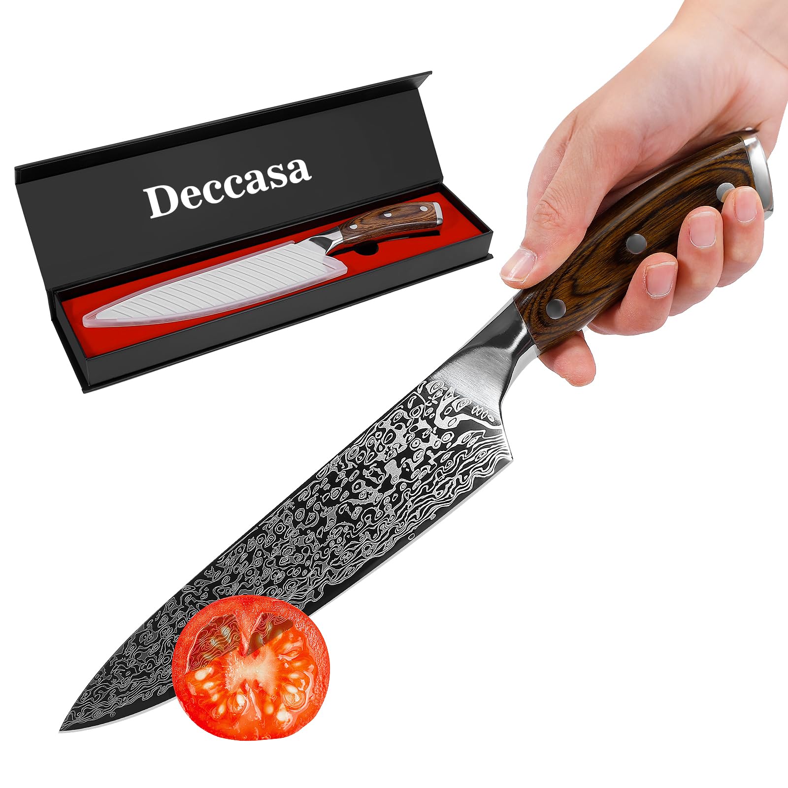 Deccasa 8 Inch Professional Chef's Knife - High Carbon German Stainless Steel Blade - Ergonomic Pakkawood Handle - Super Sharp for Precision Cooking - Gift Box Included