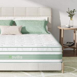 novilla queen mattress, 12 inch hybrid mattress in a box, gel memory foam with individual pocket springs for a peaceful sleep, queen size mattress, pillow top mattress with quilted cover