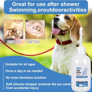 Dog Ear Cleaner - Dog Ear Inflammation Therapy with 0.012% Hypochlorous Acid for Itch Relief, Soothe Ear Inflammation, Removes Wax, Odor, with 30 Cotton Swabs, 4 Fl oz