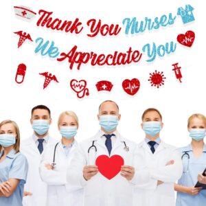 Nurses Week Banner Party Decorations Thank You Nurse Week Banner Red Glitter We Appreciate You Banner for Nurses Week Home Office School Hospital Décor