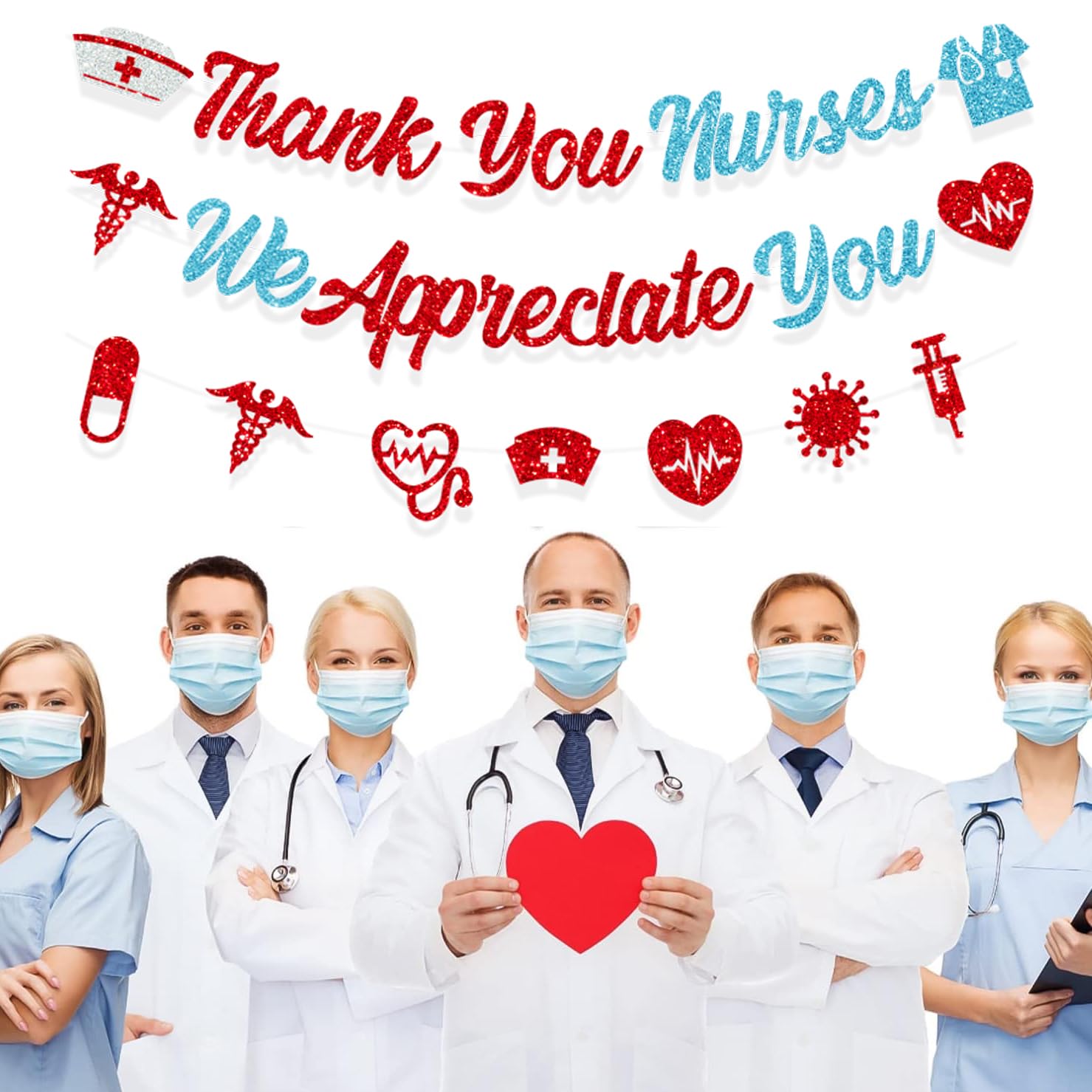 Nurses Week Banner Party Decorations Thank You Nurse Week Banner Red Glitter We Appreciate You Banner for Nurses Week Home Office School Hospital Décor