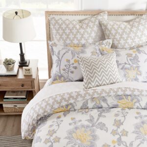 Levtex Home - Reverie Duvet Cover Set - Full/Queen Duvet Cover + Two Standard Pillow Cases - Floral - Yellow, Grey, and White - Duvet Cover (90 x 94in.) and Pillow Case (26 x 20in.) - Cotton