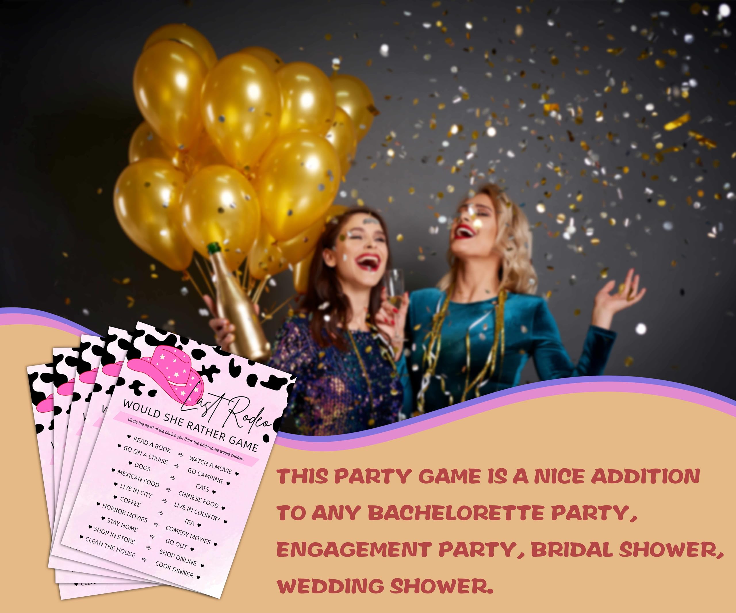 Last Rodeo Bachelorette Game - Nashville Cowgirl Bridal Shower Games - Would She Rather Wedding Shower Games Ideas - Country Engagement Party Games Supplies & Activities - 25 Game Cards(01)