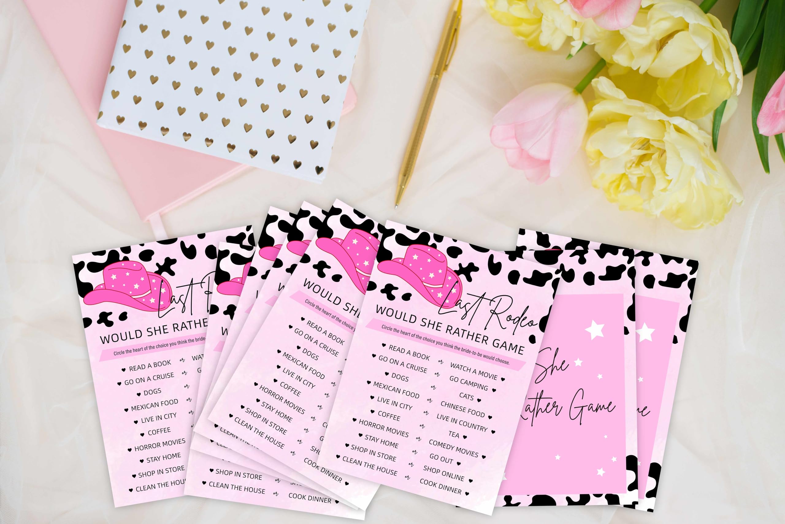 Last Rodeo Bachelorette Game - Nashville Cowgirl Bridal Shower Games - Would She Rather Wedding Shower Games Ideas - Country Engagement Party Games Supplies & Activities - 25 Game Cards(01)