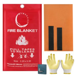 uy marché silicone fire blanket for home and kitchen 40"x40" | fireproof blanket for emergency survival | fire safety blanket tool for kids | large fire blanket with gloves & hook | pack of 1