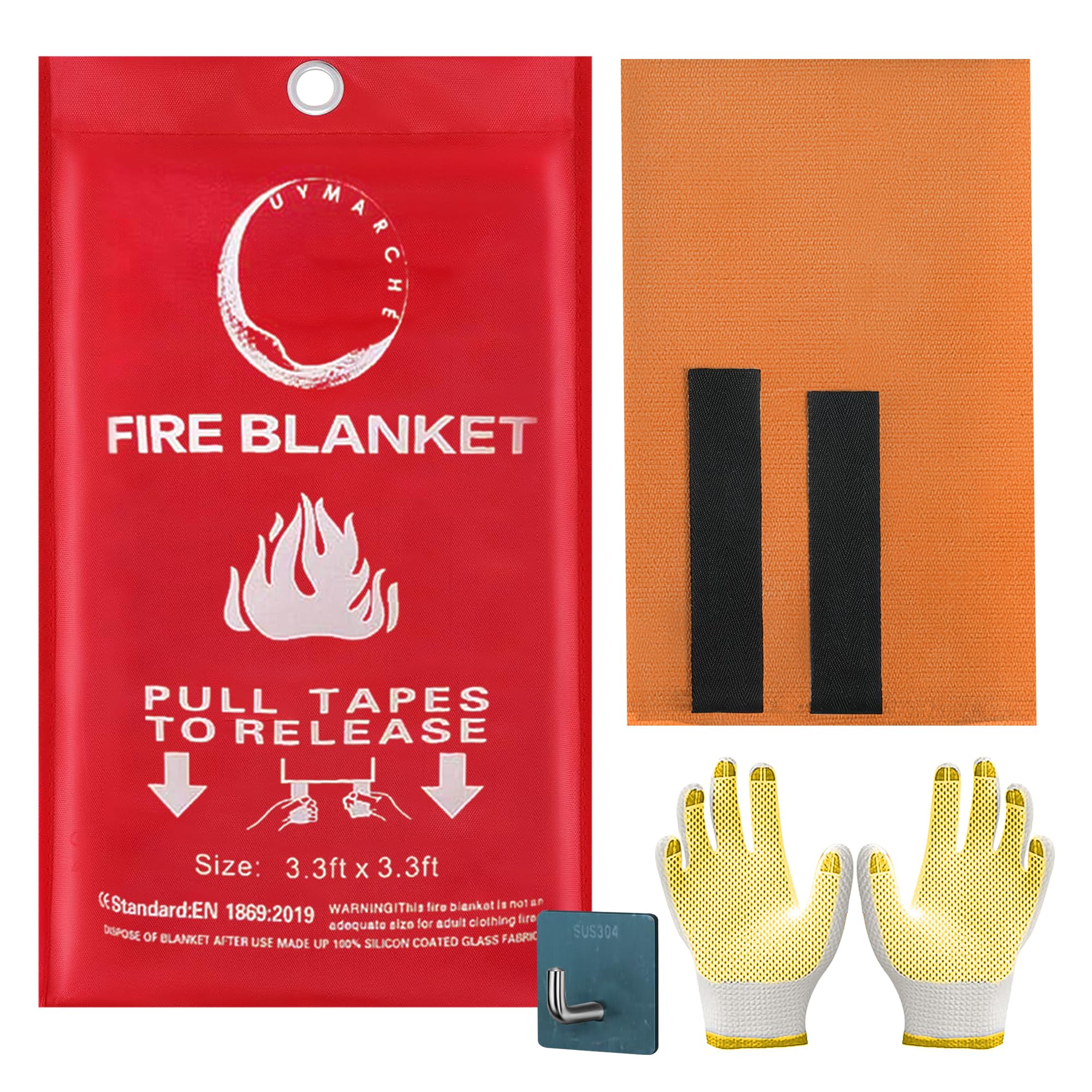 UY Marché Silicone Fire Blanket for Home and Kitchen 40"x40" | Fireproof Blanket for Emergency Survival | Fire Safety Blanket Tool for Kids | Large Fire Blanket with Gloves & Hook | Pack of 1