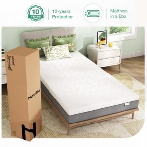 Novilla Twin XL Mattress, 6-Inch Gel Memory Foam Mattress for Cool Sleep & Pressure Relief，Medium Firm XL Twin Size Mattress in a Box, Bliss