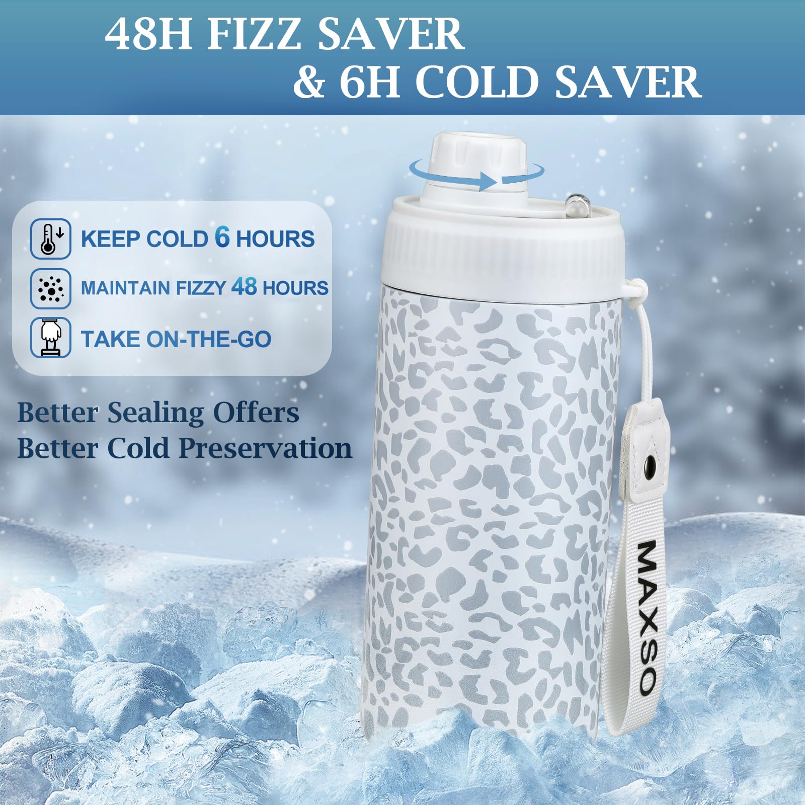 MAXSO Sealed Can Cooler Fizz Lid Can Cover for 12 oz Regular, Slim Skinny Cans & As Thermal Bottle, 4-in-1 Insulated Vacuum Stainless Steel Carbonated Cold Drink Holder - Leopard