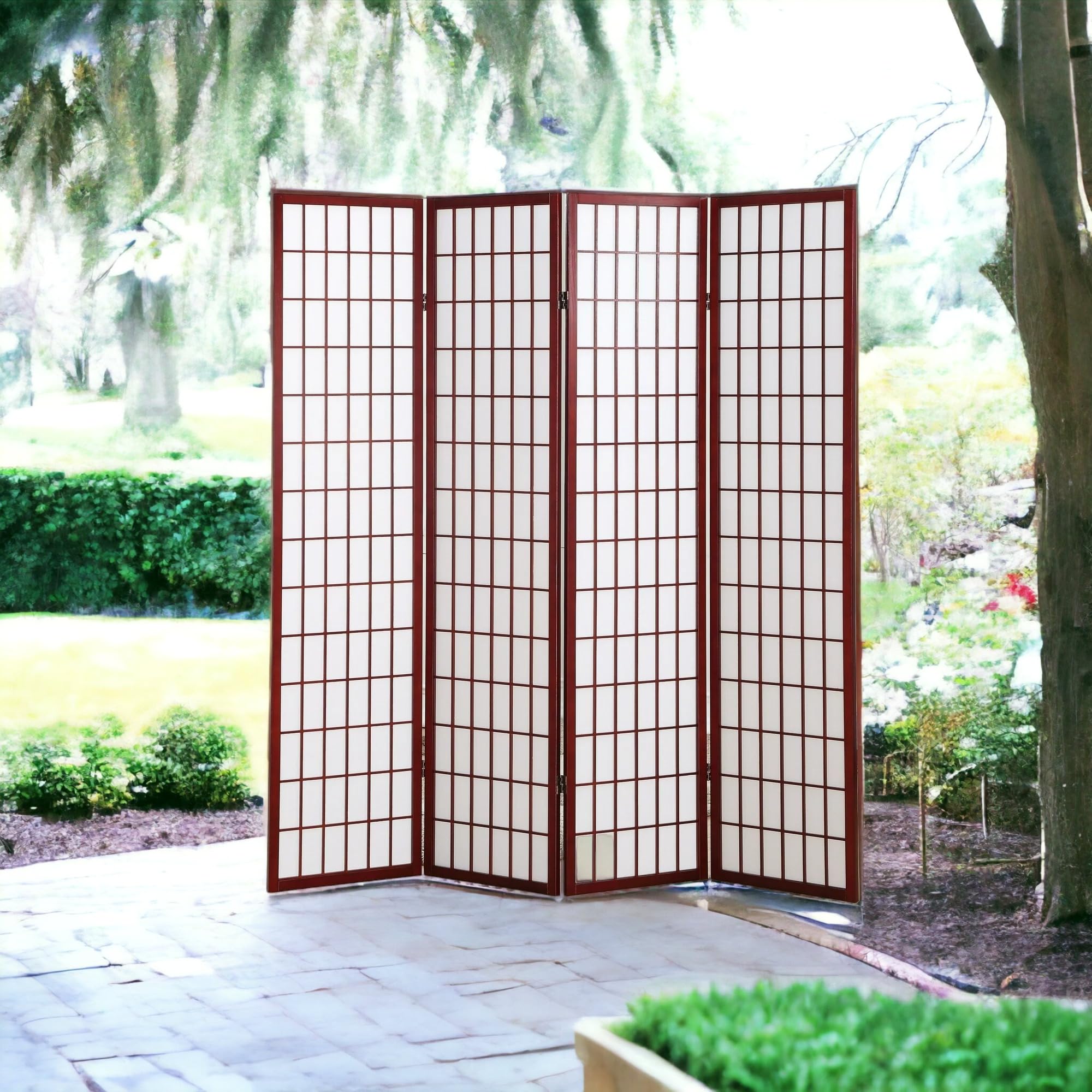 Liveasy Furniture 4 Panels Room Divider Privacy Screen Shoji Divider 6ft High Japanese Style Privacy Room Divider (Cherry, 4 Panels)