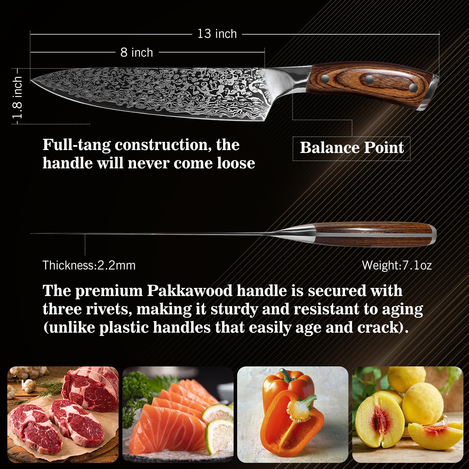 Deccasa 8 Inch Professional Chef's Knife - High Carbon German Stainless Steel Blade - Ergonomic Pakkawood Handle - Super Sharp for Precision Cooking - Gift Box Included