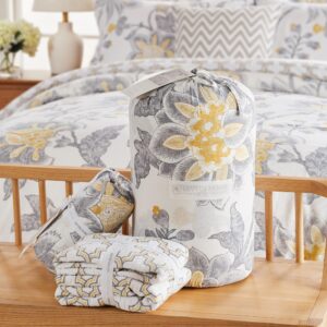 Levtex Home - Reverie Duvet Cover Set - Full/Queen Duvet Cover + Two Standard Pillow Cases - Floral - Yellow, Grey, and White - Duvet Cover (90 x 94in.) and Pillow Case (26 x 20in.) - Cotton