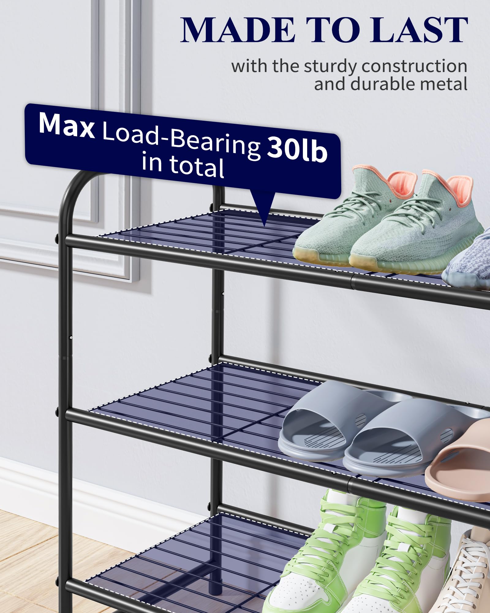 Kitsure Shoe Rack - Stainless Steel Shoe Organizer, Sturdy Shoe Rack for Closet and Front Door Entrance, Free Standing Shoe Shelf, Closet Organizers and Storage, Black