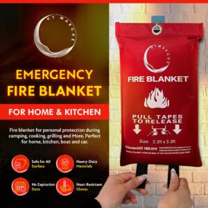 UY Marché Silicone Fire Blanket for Home and Kitchen 40"x40" | Fireproof Blanket for Emergency Survival | Fire Safety Blanket Tool for Kids | Large Fire Blanket with Gloves & Hook | Pack of 1