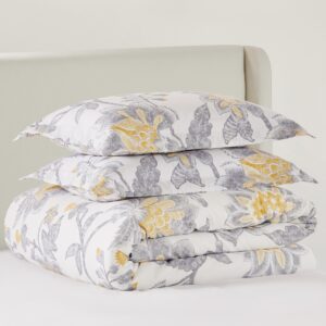 Levtex Home - Reverie Duvet Cover Set - Full/Queen Duvet Cover + Two Standard Pillow Cases - Floral - Yellow, Grey, and White - Duvet Cover (90 x 94in.) and Pillow Case (26 x 20in.) - Cotton