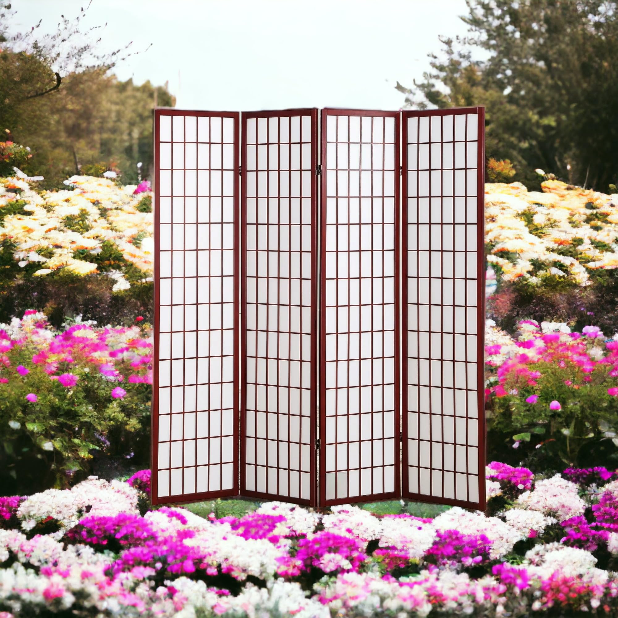 Liveasy Furniture 4 Panels Room Divider Privacy Screen Shoji Divider 6ft High Japanese Style Privacy Room Divider (Cherry, 4 Panels)