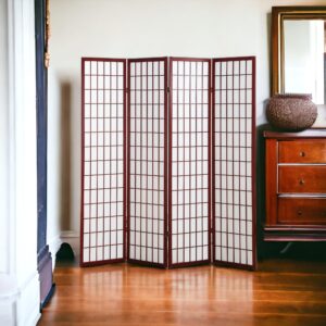 Liveasy Furniture 4 Panels Room Divider Privacy Screen Shoji Divider 6ft High Japanese Style Privacy Room Divider (Cherry, 4 Panels)