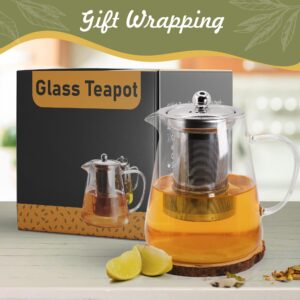 Generic Glass Teapot with Removable Stainless Steel Infuser (32oz / 950ml) - High Borosilicate, Stovetop & Microwave Safe, Heat-Resistant Tea Kettle - Blooming & Loose Leaf Tea, Clear