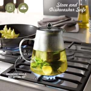 Generic Glass Teapot with Removable Stainless Steel Infuser (32oz / 950ml) - High Borosilicate, Stovetop & Microwave Safe, Heat-Resistant Tea Kettle - Blooming & Loose Leaf Tea, Clear