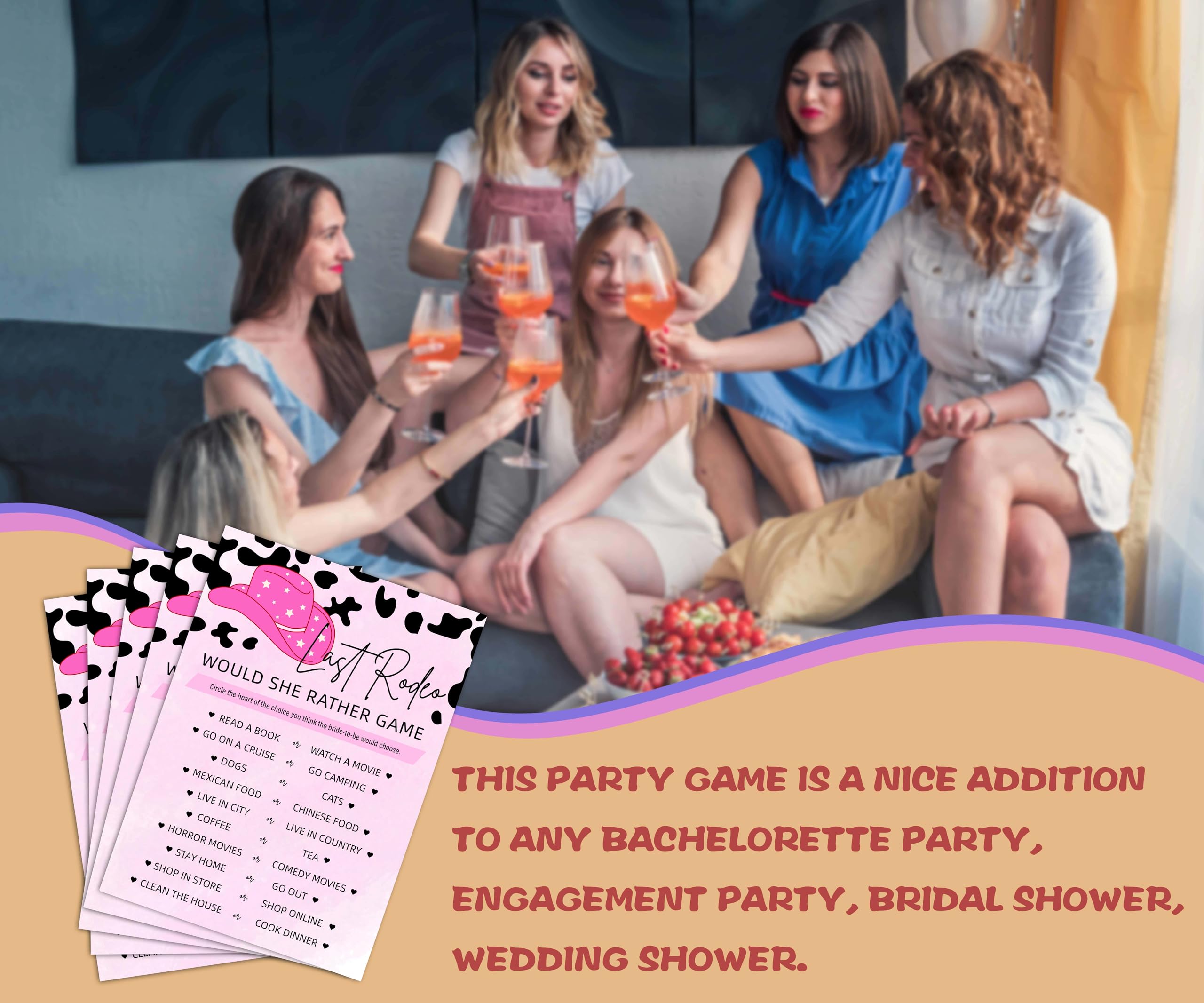 Last Rodeo Bachelorette Game - Nashville Cowgirl Bridal Shower Games - Would She Rather Wedding Shower Games Ideas - Country Engagement Party Games Supplies & Activities - 25 Game Cards(01)