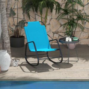 Outsunny Garden Rocking Chair, Outdoor Indoor Sling Fabric Rocker for Patio, Balcony, Porch, Light Blue