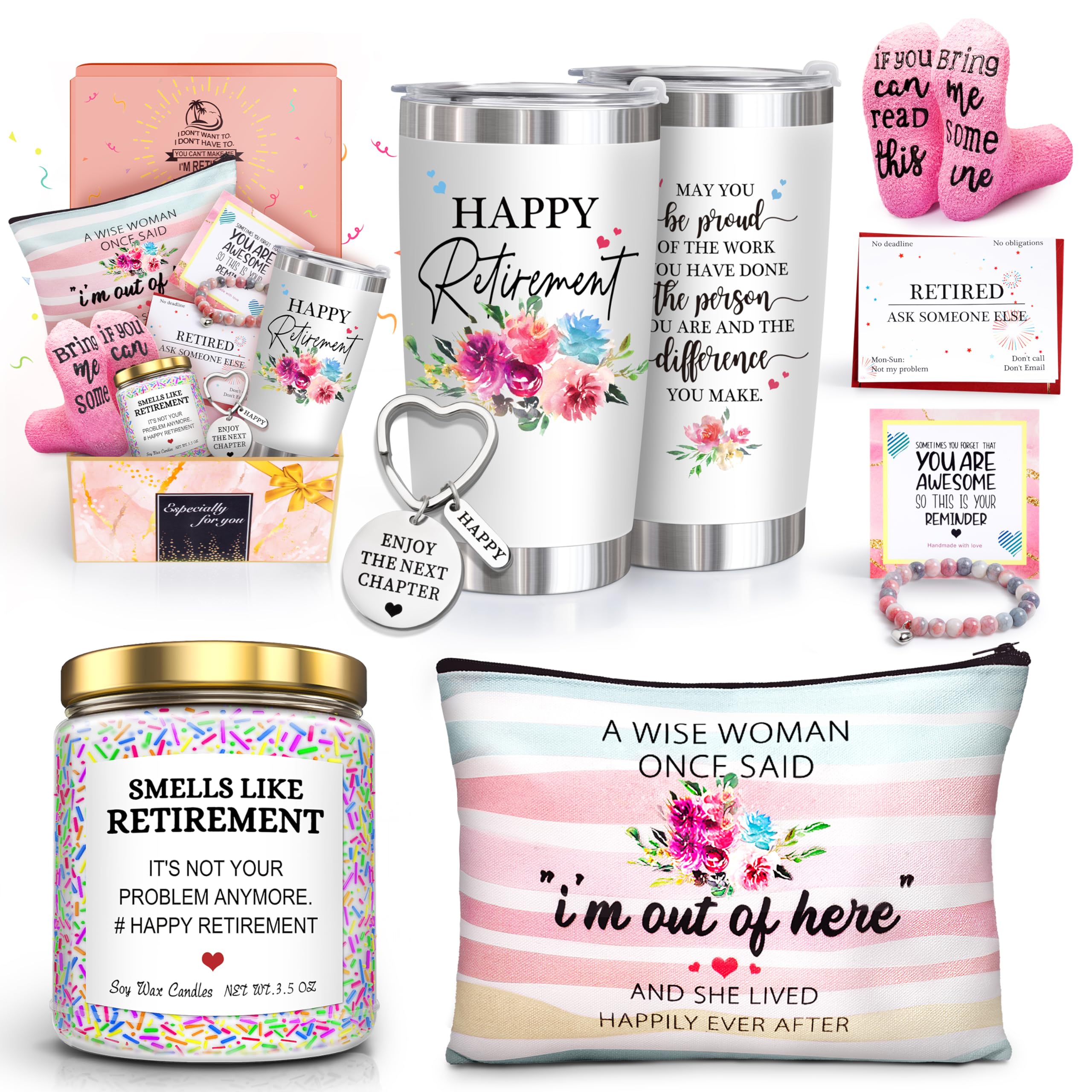 Retirement Gifts for Women 2024-Happy Retirement Gifts for Retirees，Teachers，Coworker，Nurses，Mom，Grandma，Unique Retired 20OZ Tumbler Gifts Ideas for Coworkers Office & Family