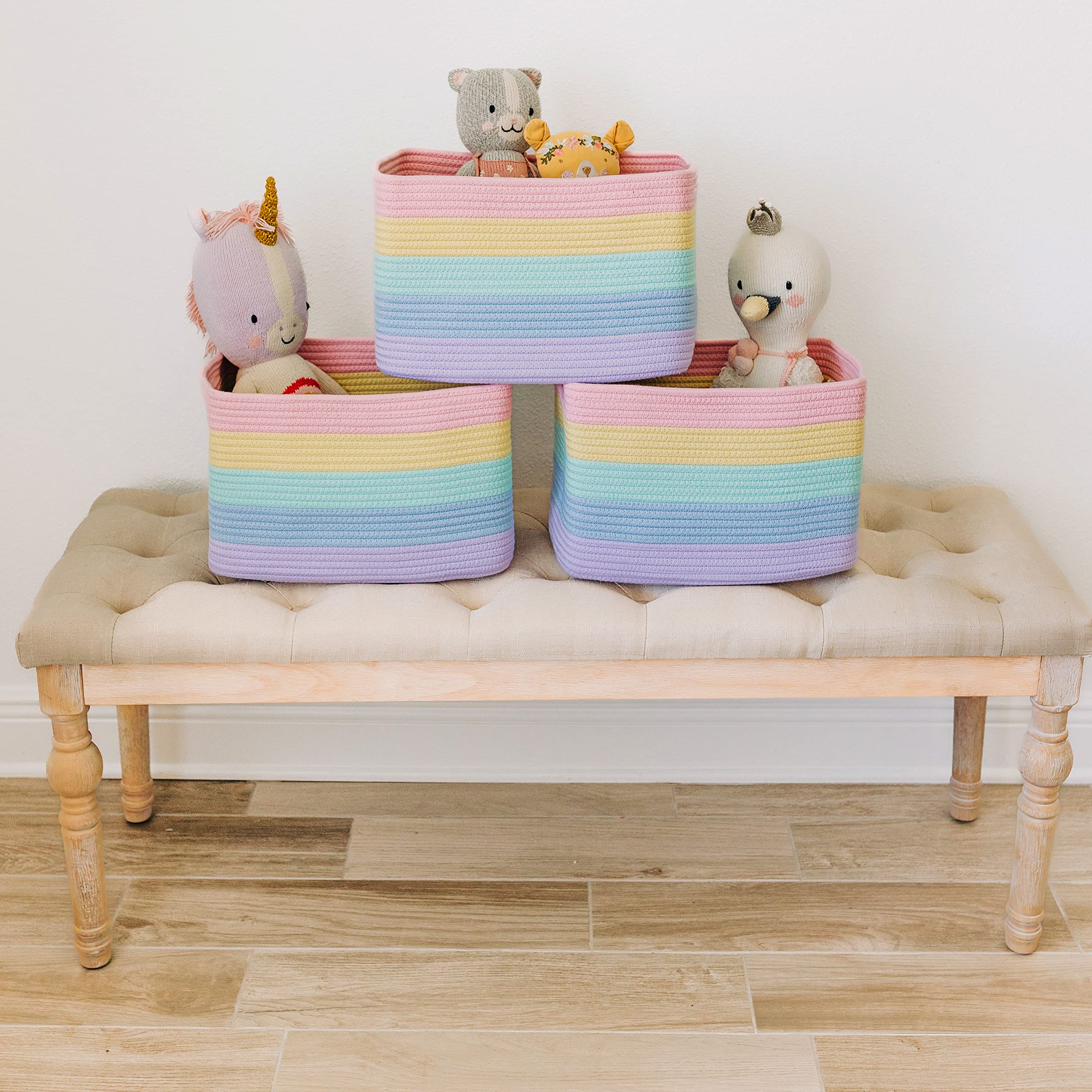 Wide Blanket Basket + Set of 3 Shelf Baskets - RAINBOW