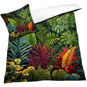 omersa leaf duvet cover cal king size set, tropical botanical bedding bedroom decor, comforter cover & 2 pillowcases 3 pieces, home collection quilt cover