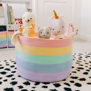 Wide Blanket Basket + Set of 3 Shelf Baskets - RAINBOW