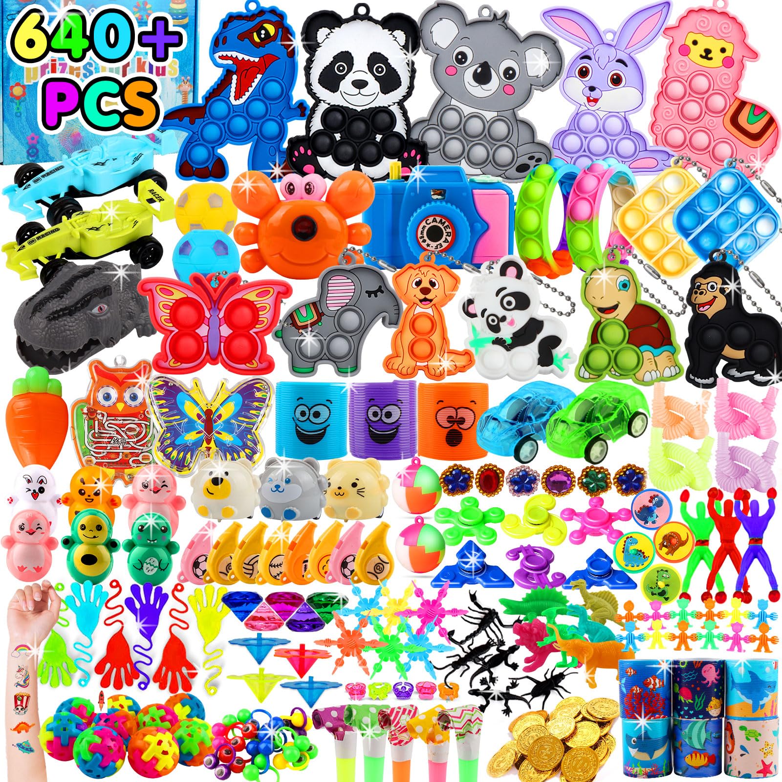 Kiss Monkey 640 PCS Prize Treasure Box Toys for Classroom, Party Favors for Kids, Fidget Toys Bulk, Goodie Bags Stuffers for Kids, Birthday Gifts, Pinata Stuffers, Carnival Prizes