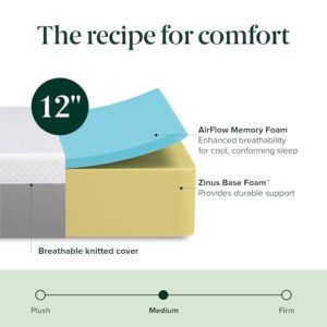 ZINUS 12 Inch Green Tea Essential Memory Foam Mattress [New Version], King, Fiberglass Free, Medium Feel, Breathable Airflow Memory Foam, Certified Safe Foams & Fabric, Mattress in A Box