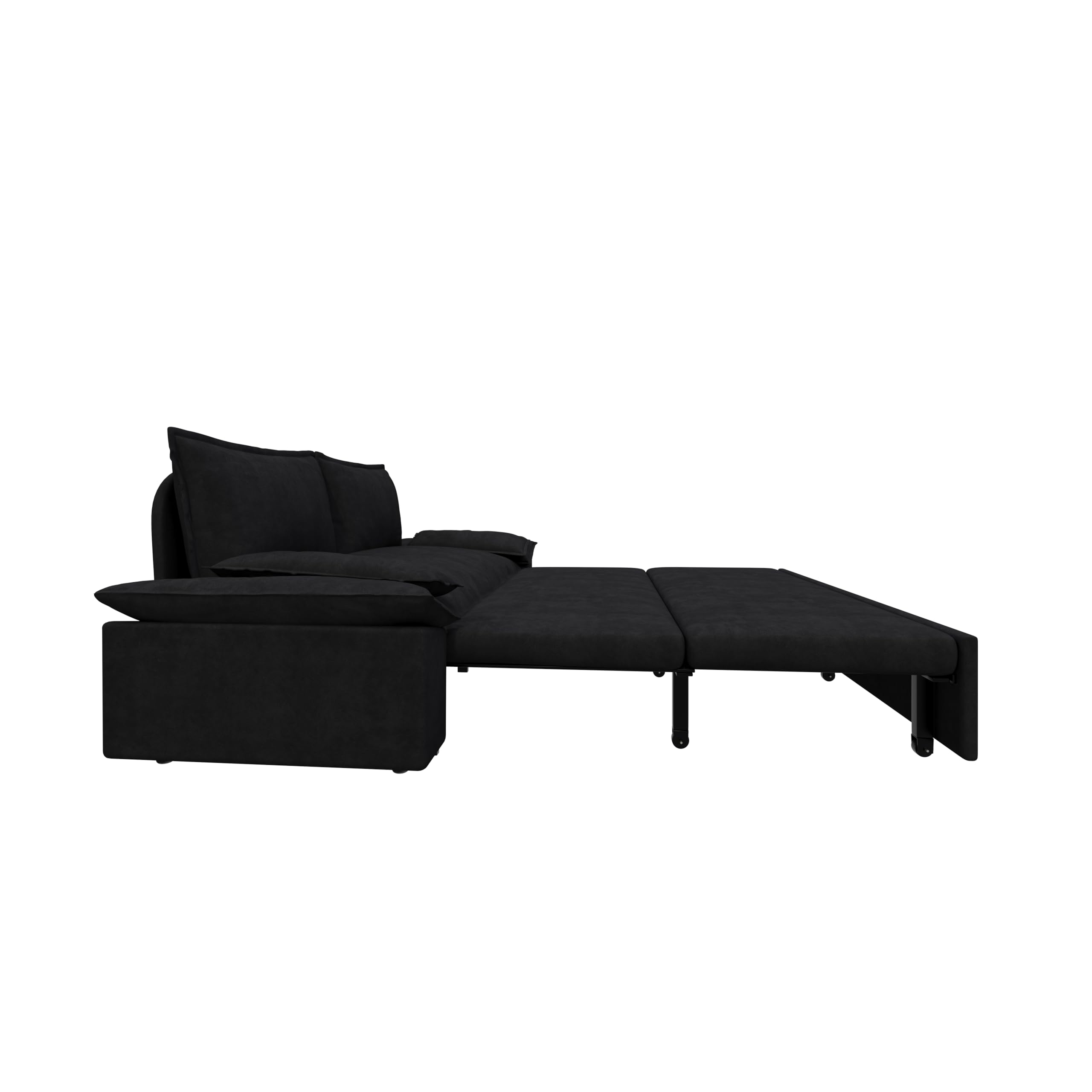 HomSof 70.1" Queen Pull Out Sofa Bed, 3-in-1 Convertible Sleeper Sofa with 2 Soft Pillows,Multi-Functional Velvet Loveseat Bed,Black