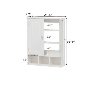 Bathroom Medicine Cabinet 2 Doors with 3 Open Shelves, Over The Toilet Storage Wall Mounted Medicine Cabinet with Adjustable Partitions，Home Bathroom Cabinet for Bathroom,Living Room,Kitchen,White