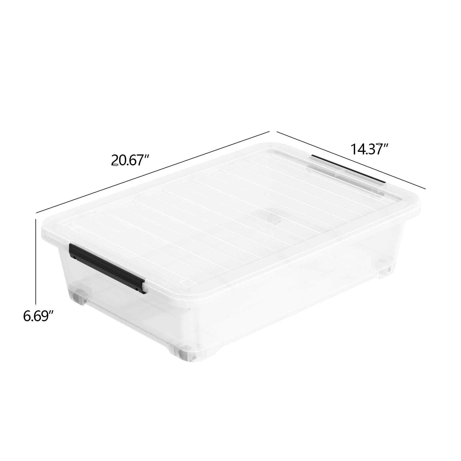 Afromy 3 Pack 20 Qt Wheeled Latching Storage Box, Stackable Underbed Bin with Latch Lid, Clear