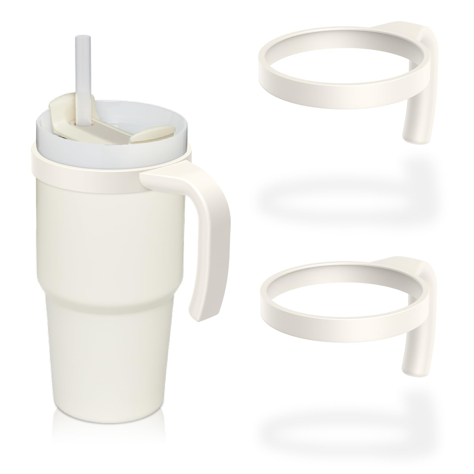 Handles For Stanley 20oz Quencher H2.0 FlowState Tumbler, Stanley Cup Accessories 20 oz, Stanley Cup Handle Attachment, Anti Slip, Car Cup Holder Friendly, Improved Grip, Pack of 2(Cream, 20oz)