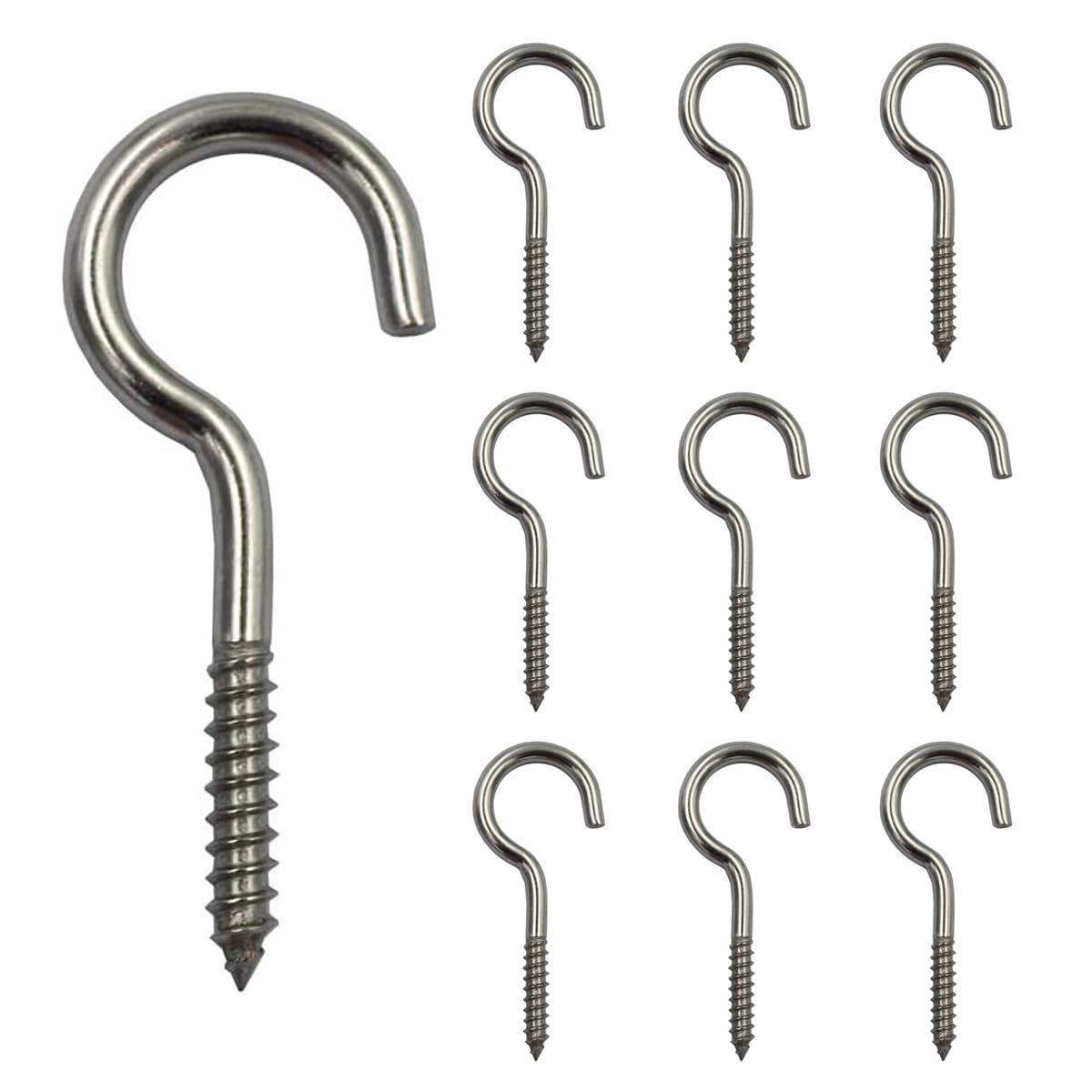 Megoto 8pcs 0.157-1.97 Inch 304 Stainless Steel Screw-in Hooks Eye Bolt Ceiling Hook Tapping Screw Hanger (Open Loop M4x50)