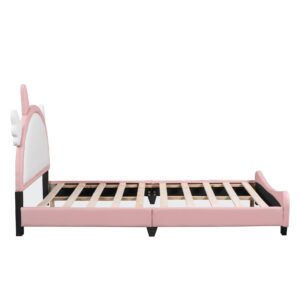 Bellemave Full Size Princess Bed Frame with Unicorn Shape Headboard,PU Upholstered Princess Full Bed for Girls,Kids Full Platform Bed(Full,Pink)