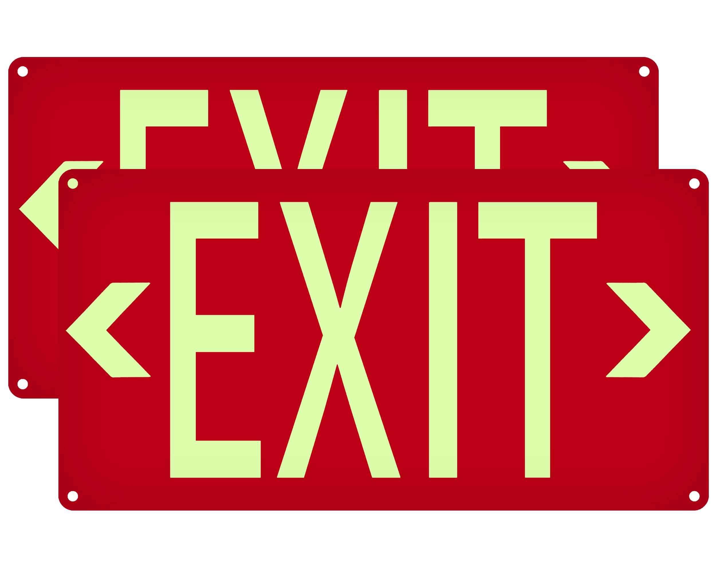 (2 Pack) Photoluminescent Exit Sign Red - with Removable Directional Arrows, With strong self adhesive tape, 14.25 x 7.5 Inches Heavy Duty Aluminum Signs, Fade Resistant