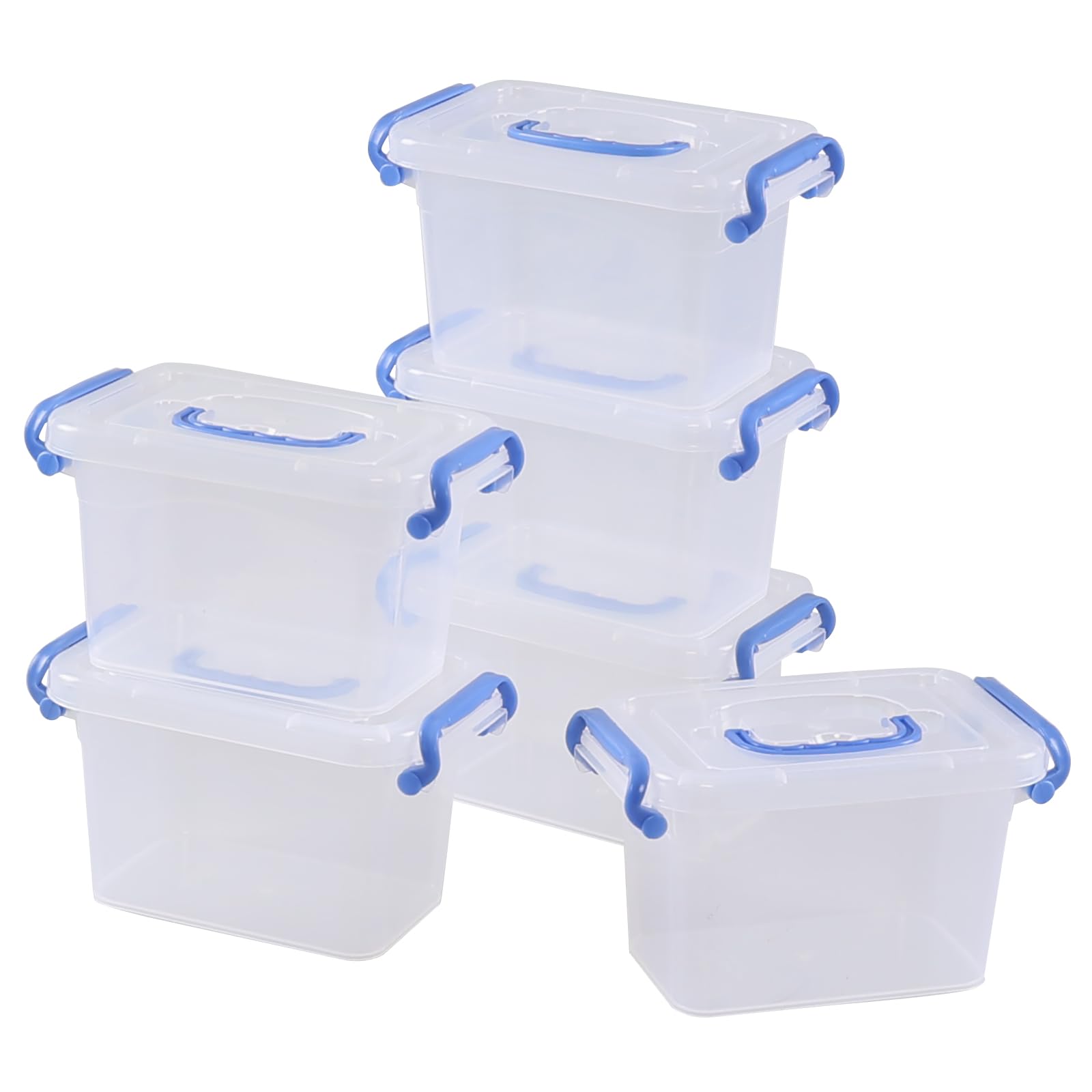 Lasbily 6 Packs Mini Plastic Clear Storage Box Container with Lids, Small Stackable Bin with Latch, 1.5 L