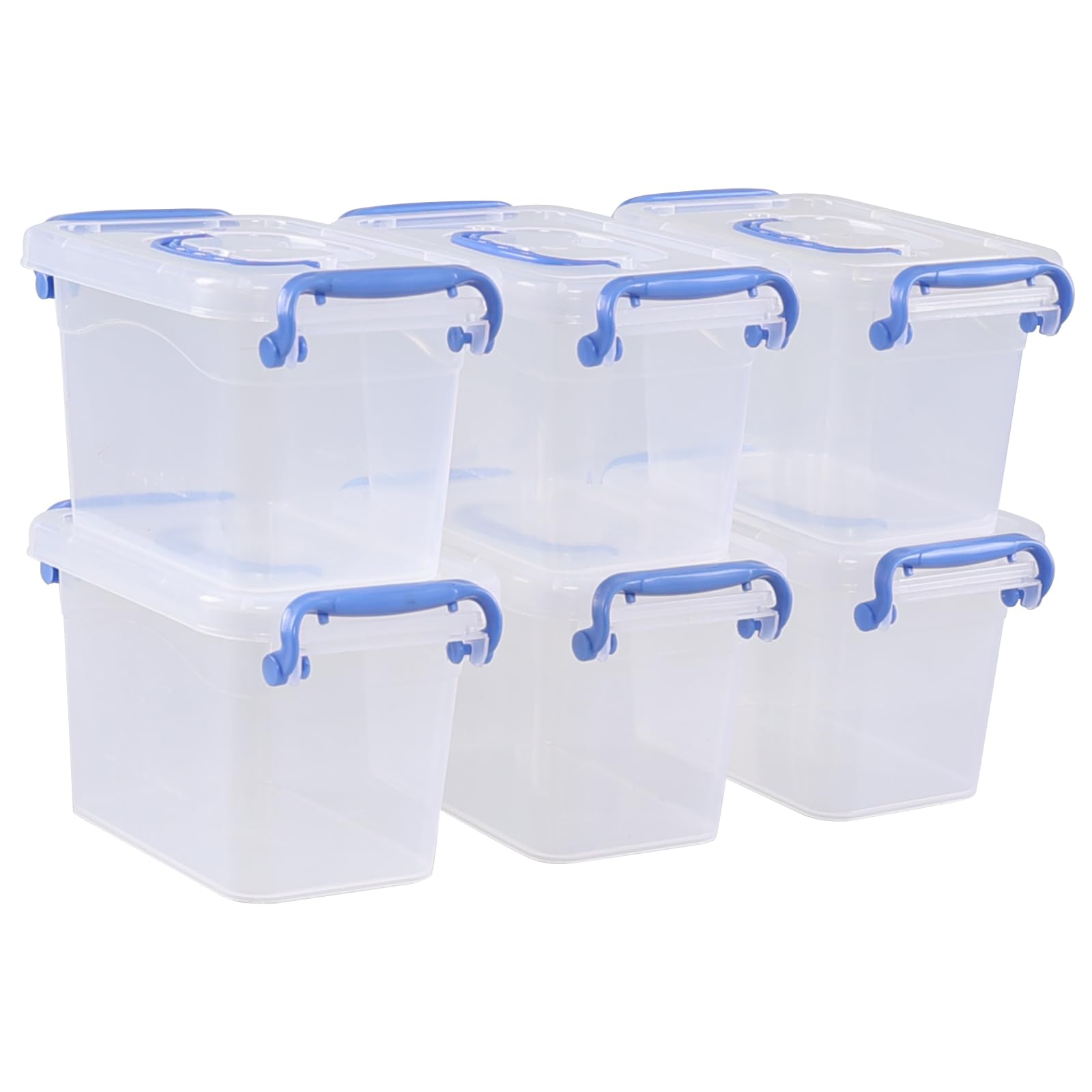 Lasbily 6 Packs Mini Plastic Clear Storage Box Container with Lids, Small Stackable Bin with Latch, 1.5 L