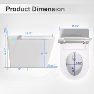 GivingTree Smart Toilet with Fully Functions,Microwave and Infrared Dual Touch-Free mode for Lid Opening and Closing, Dual cleaning Smart Bidet Toilet with Color Adjustable Ambient Lighting