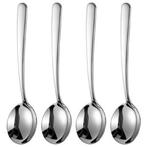 zdfqly 7.6 inch soup spoons, premium 304 stainless steel with long handles tablespoon, thick heavy duty, bouillon spoons, 4 pack