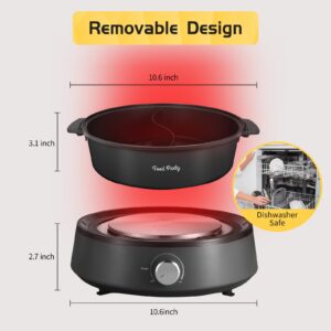 Food Party Hot Pot Electric Upgraded Separable Shabu Shabu Pot with Divider Hotpot Pot Electric Cooker Dual Sided 110V 1350W Non-Stick 5L Fondue Pot for 2-6 People