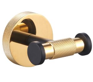 senmy designer luxury shiny gold knurled matte black pvd finish, solid brass construction, double towel hook, rustproof, heavy duty door hanger robe closet corrosion-proof wall mount bathroom kitchen