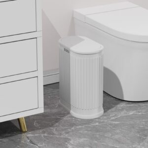 KSSKSS 1.8 Gallons Small White Bathroom Trash Can with Lid, Slim Bathroom Garbage Bin, Removable Liner Bucket, Dog Proof Trash Can with Pop-Up Lid for Bedroom,Toilet