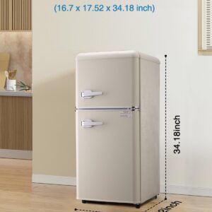 Kazigak 3.5 Cu Ft Mini Refrigerator, Compact Refrigerator with Freezer, Double Door, 7 Level Adjustable Thermostat, Cream for Home, Office, Dorm