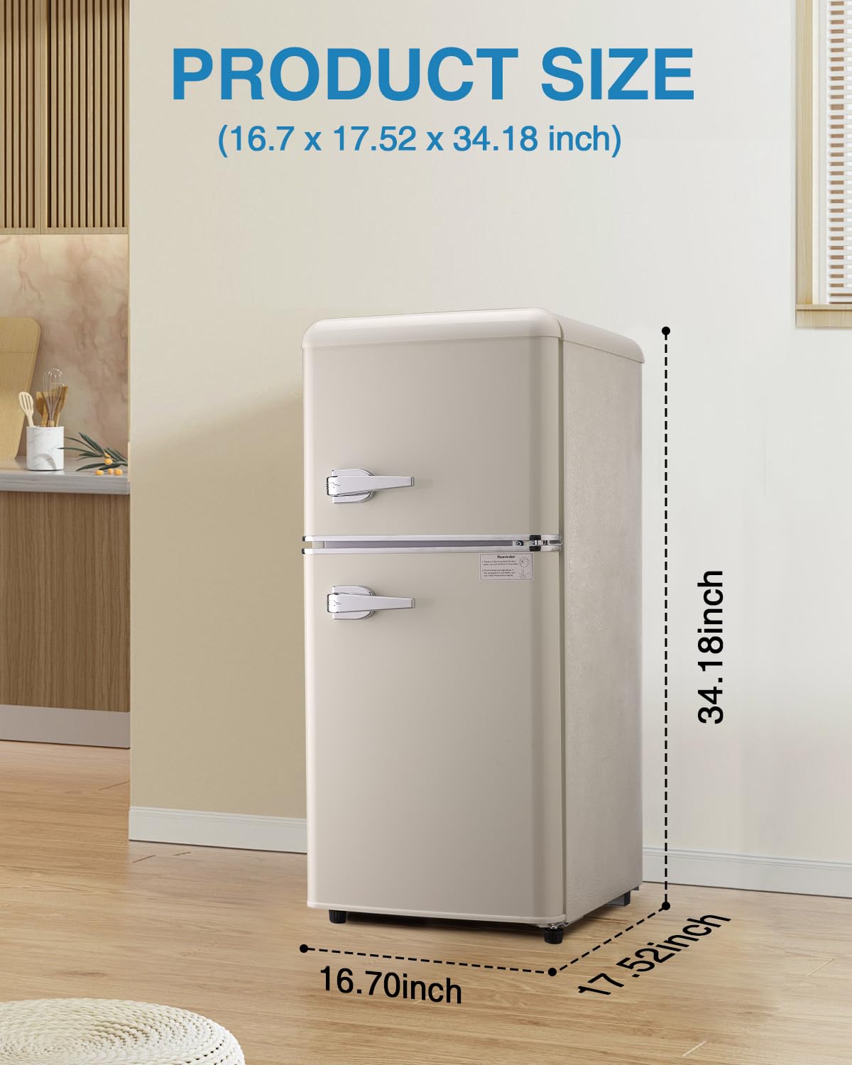 Kazigak 3.5 Cu Ft Mini Refrigerator, Compact Refrigerator with Freezer, Double Door, 7 Level Adjustable Thermostat, Cream for Home, Office, Dorm