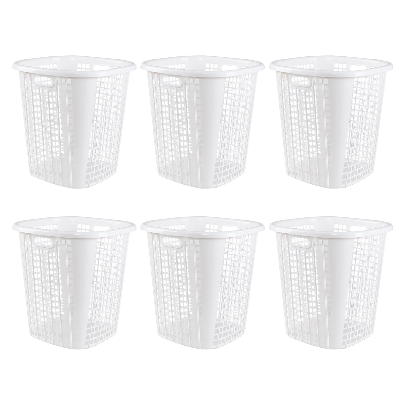 Lasbily 6 Packs 50 L Plastic Laundry Hamper, Tall Dirty Clothes Basket with Cut Out Handle, White