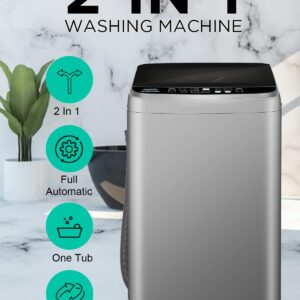 KRIB BLING Full Automatic Washing Machine with LED Display, 25 lbs Portable Washer Drain Pump, Come with a Glass Cover, 8 Programs & 8 Water Levels Selections, Ideal for Camping, Apartment, Dorm, Grey